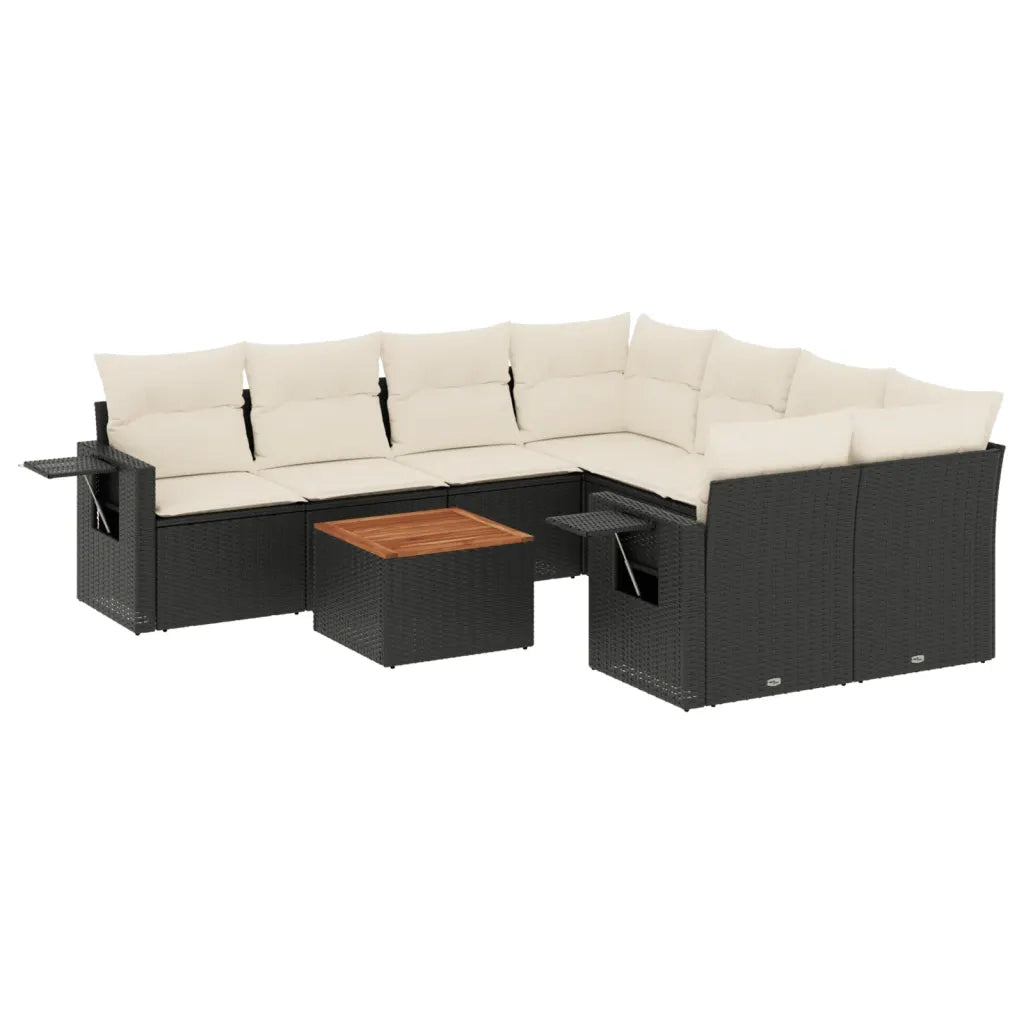 Set Divani da Giardino 9 pz con Cuscini Nero in Polyrattan 3224488