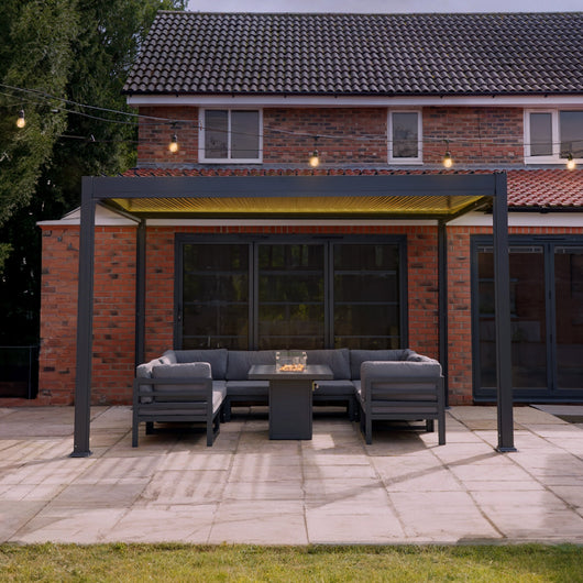 Pergolato in alluminio 3x3m grigio con luci LED e tetto regolabile