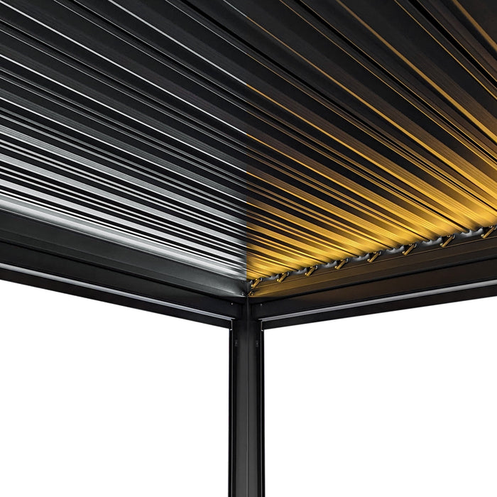 Pergolato in alluminio 3x3m grigio con luci LED e tetto regolabile
