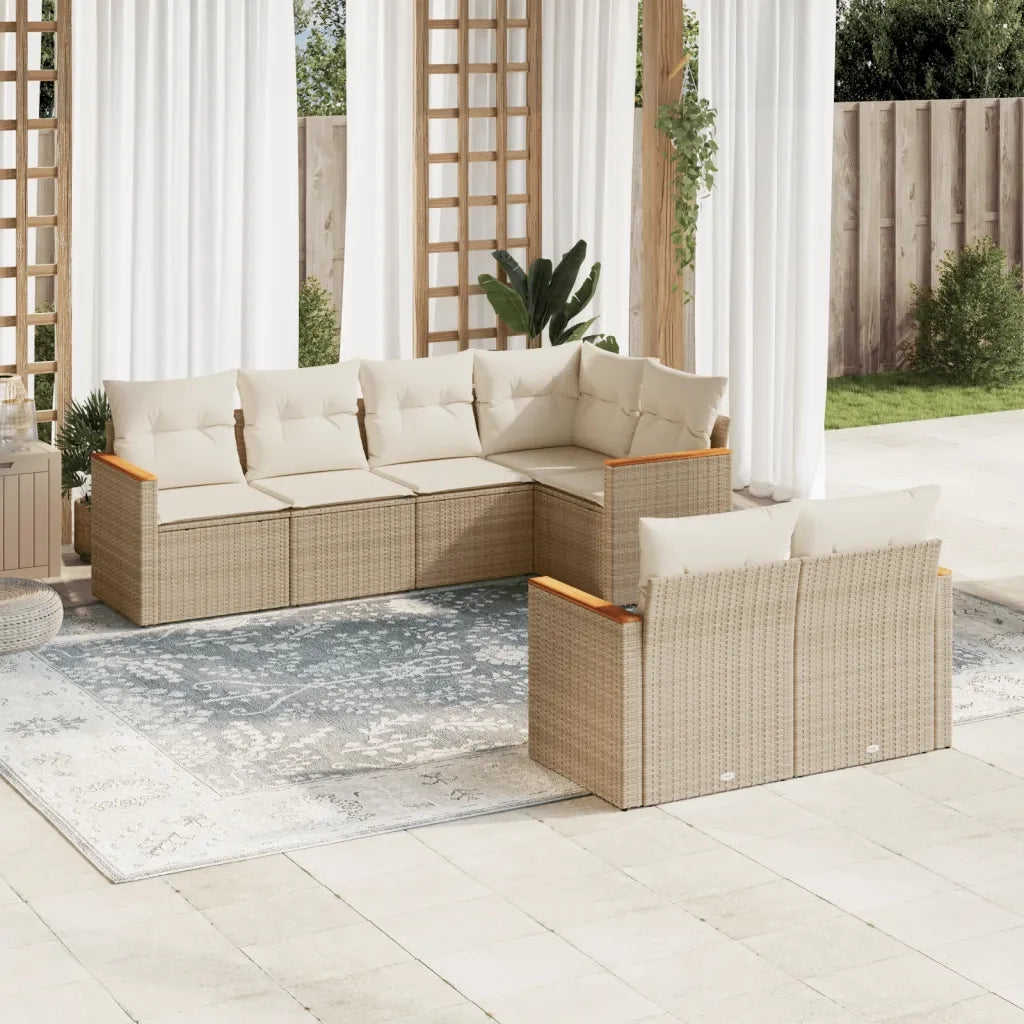 Set Divani da Giardino 7 pz con Cuscini Beige in Polyrattan 3226142