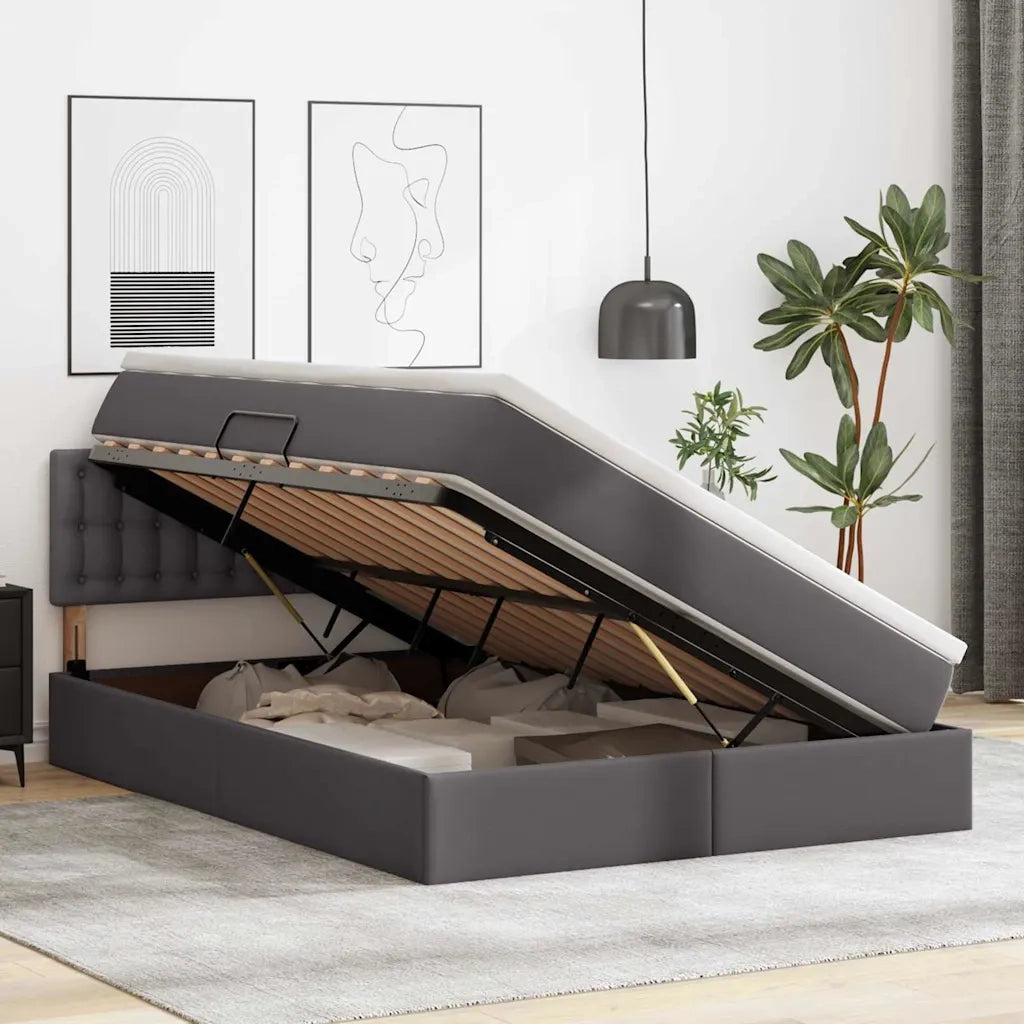 Letto con contenitore e materasso Grigio 140 x 200 cm