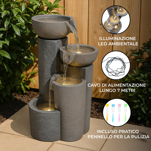 Fontana da Giardino Elettrica con LED e Cascata – Tranquil Tiers