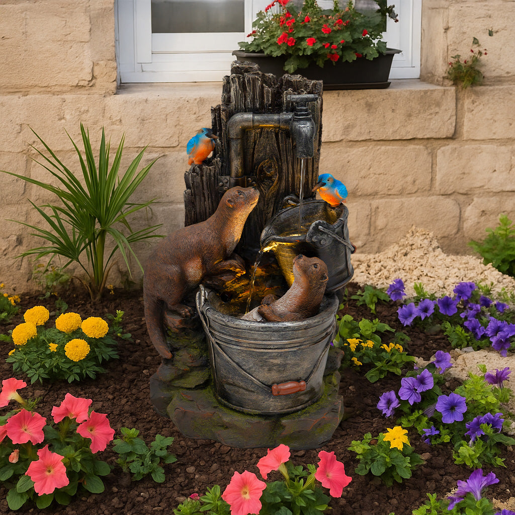 Fontana da Giardino Elettrica con LED e Cascata – Otter Oasis