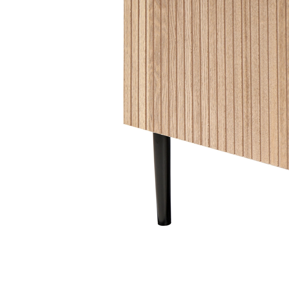 Comodino in MDF nero a coste in legno di frassino naturale Comodino per camera da letto a 1 cassetto Moderno
