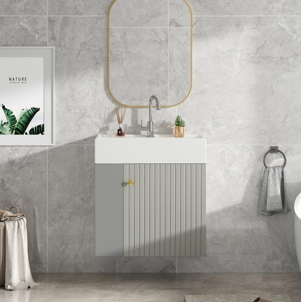 Mobile bagno sospeso con lavabo 69x52x32 cm in truciolare grigio e bianco