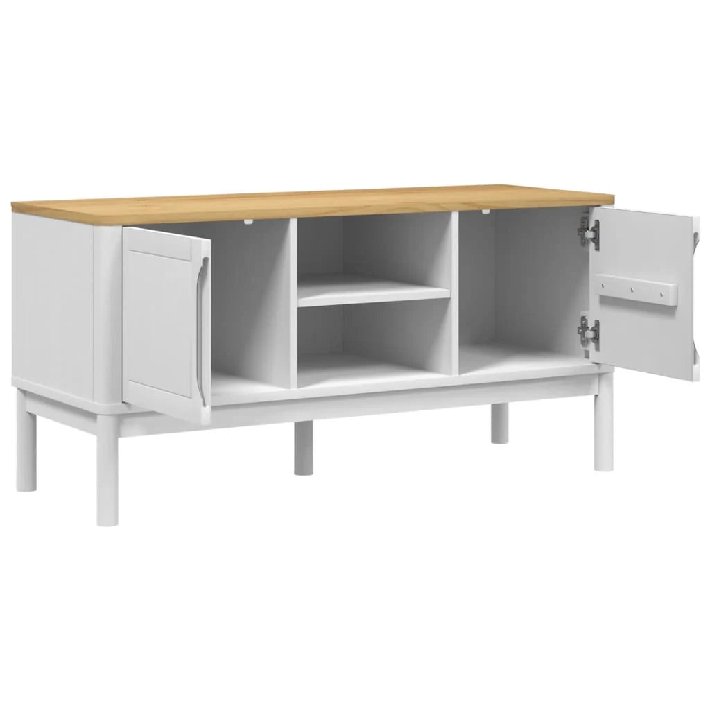 Mobile TV multimediale scaffale TV credenza mobile TV sala da pranzo soggiorno camera da letto FLORO 114 x 43 x 55 cm legno massello di pino bianco 02_0027621