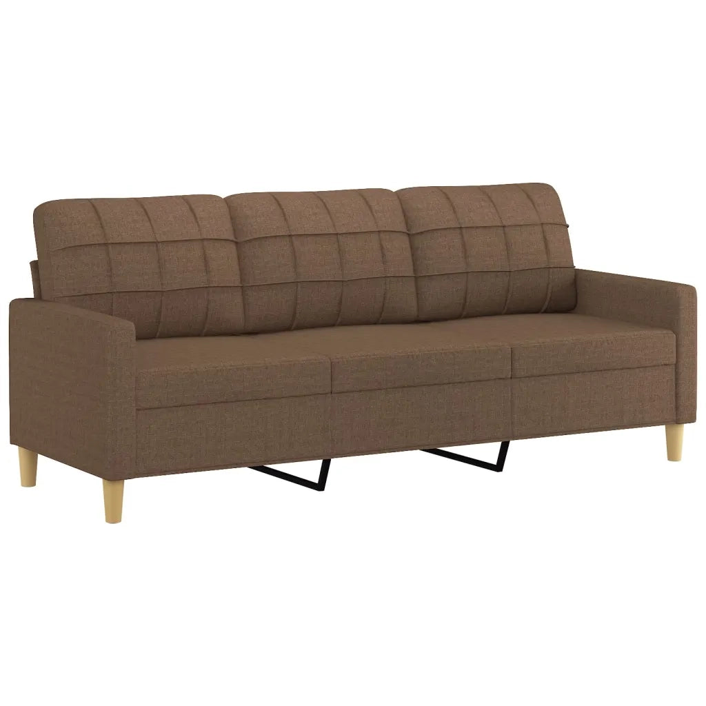 Set di Divani 3 pz con Cuscini Marrone in Tessuto