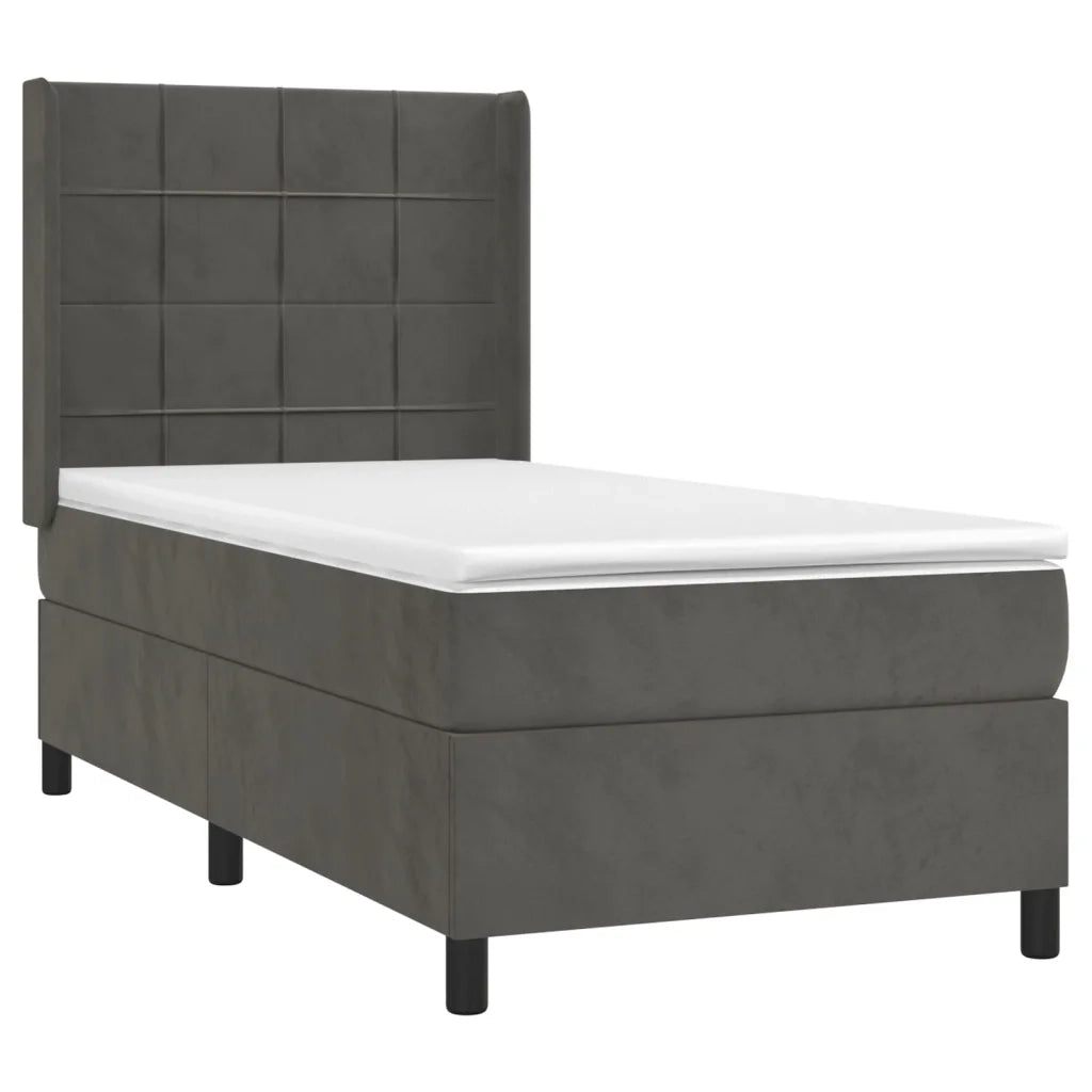 Letto a Molle con Materasso e LED Grigio Scuro 100x200 cm 3139548