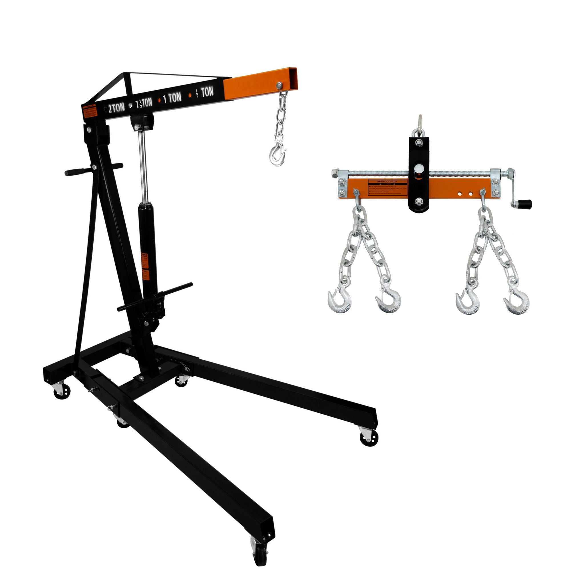 Gru Motore 2 Tonnellate e Bilanciatore Maniglia Idraulica Gambe Pieghevoli