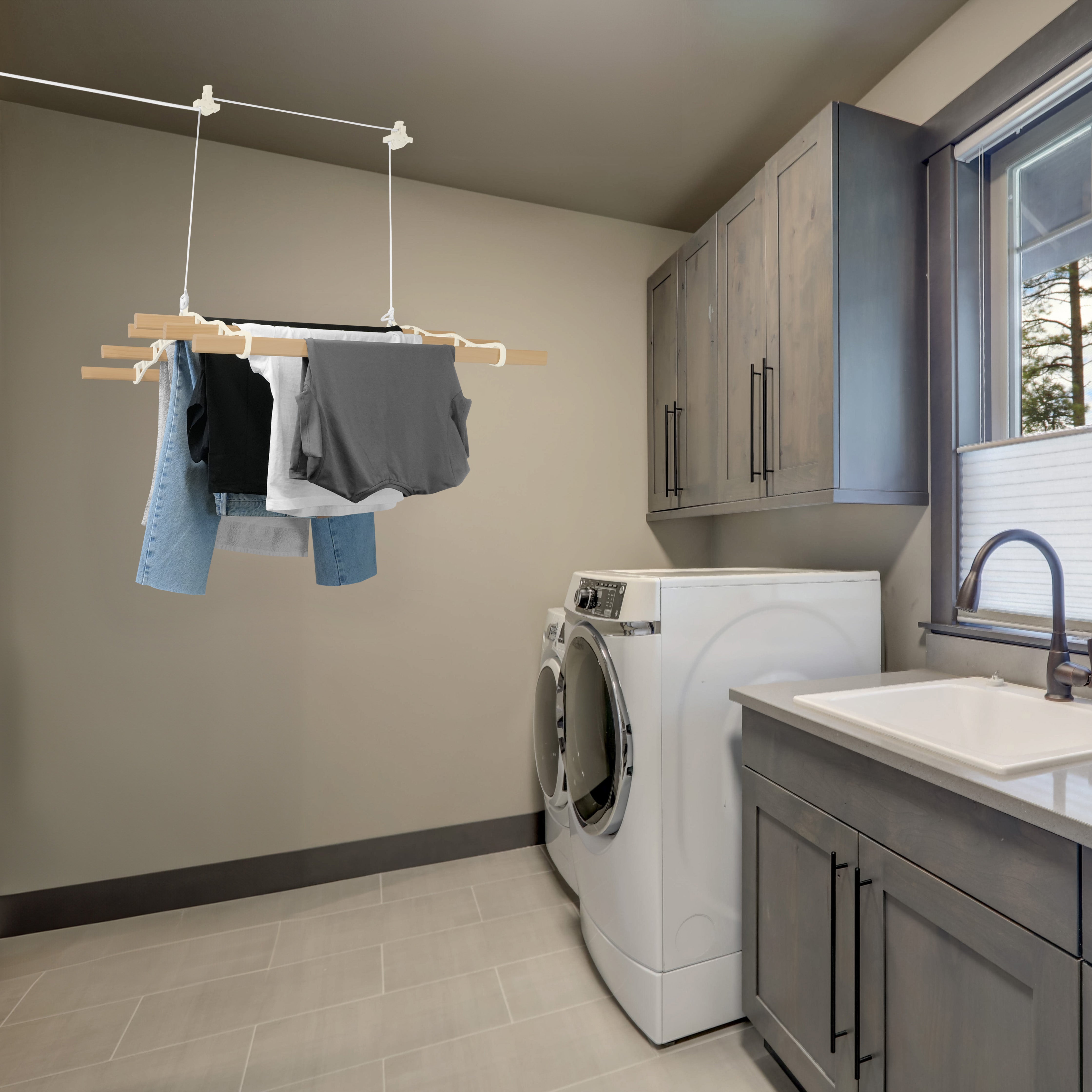 Stendibiancheria a Soffitto con Puleggia 6 Listelli 1,4m Avorio