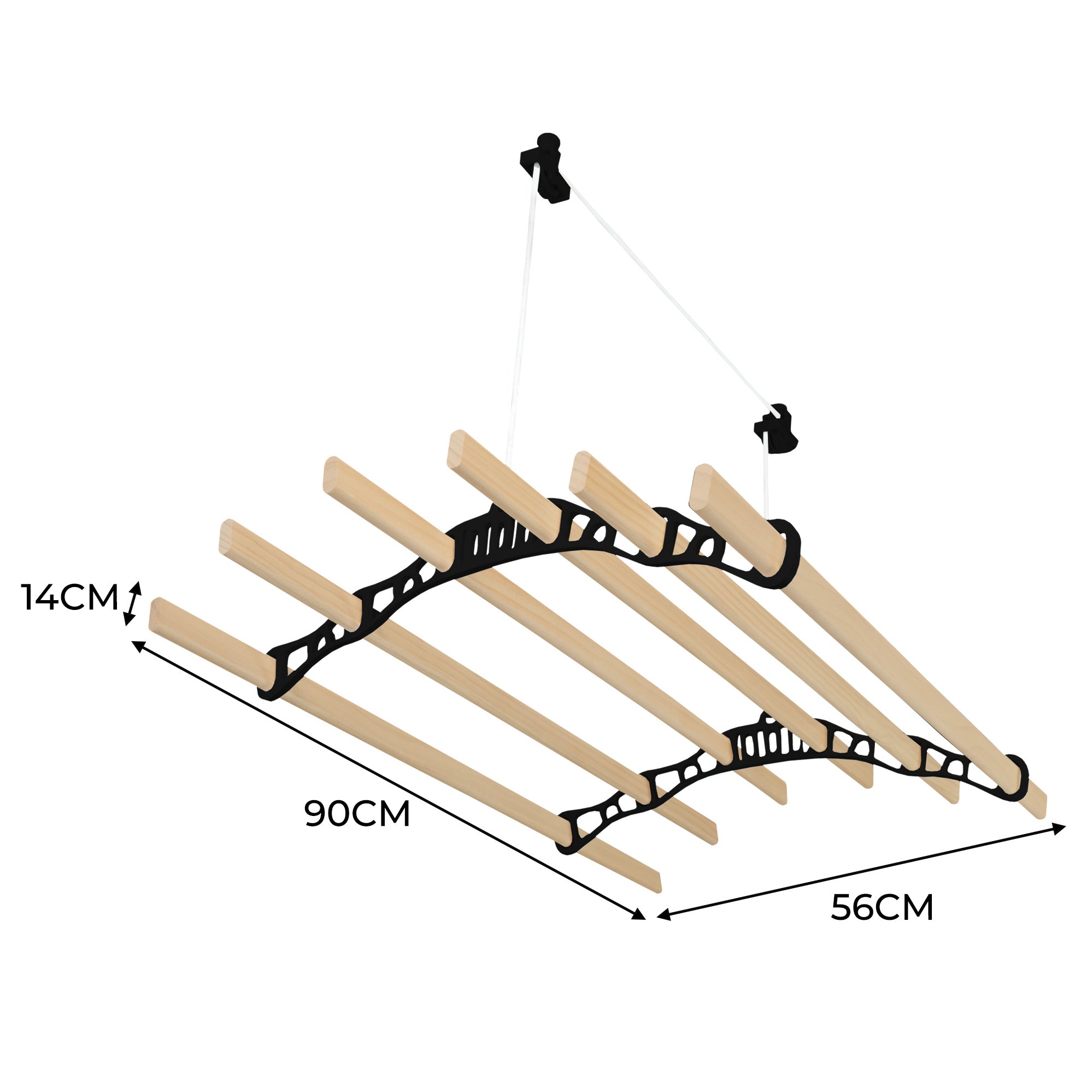 Stendibiancheria a Soffitto con Puleggia 6 Listelli 0,9m Nero