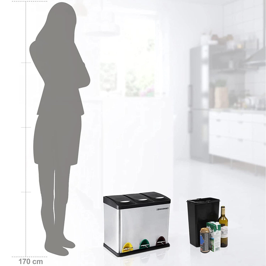 Pattumiera VALORA con 3 contenitori rimovibili, argento LTB24L