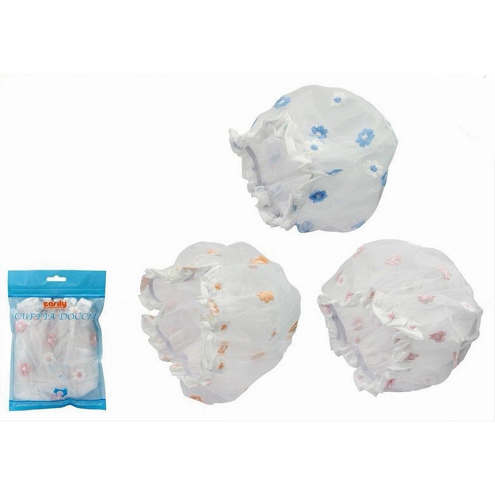 Trade Shop - Set 2pz Cuffia Per Doccia Bagno Elastico Fantasia A Fiori Protegge Capelli 79482 -