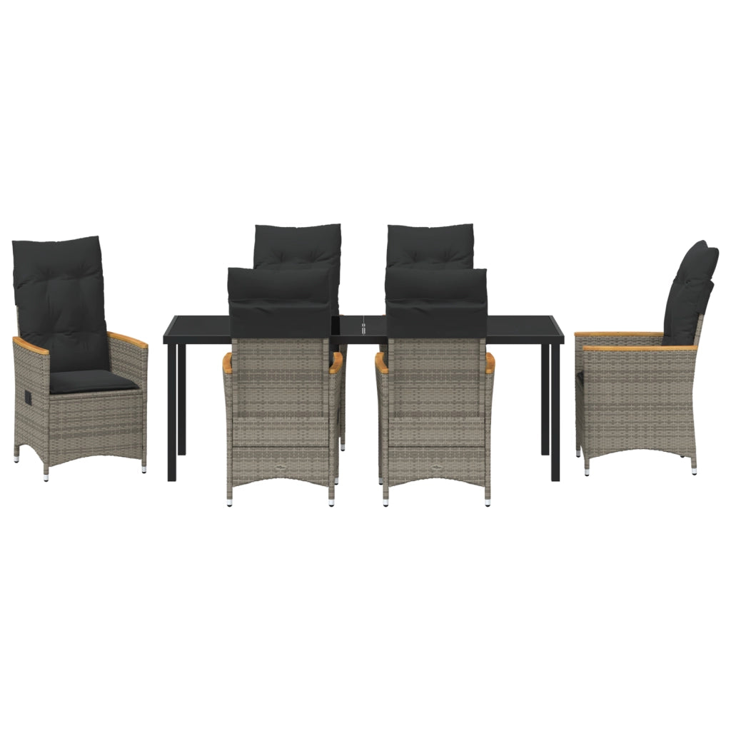 Set da Giardino 7 Pezzi con Cuscini Grigi in Rattan Poliestere