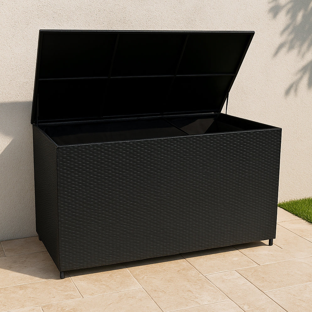 Baule Serafina in Rattan Nero 700L Per Esterno – con Ruote e Rivestimento