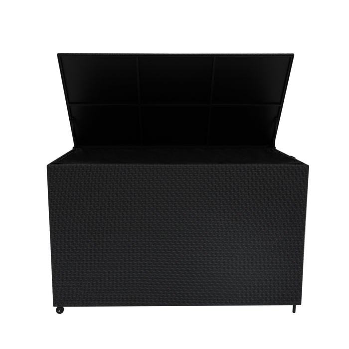 Baule Serafina in Rattan Nero 996L per Esterno – con Ruote e Rivestimento