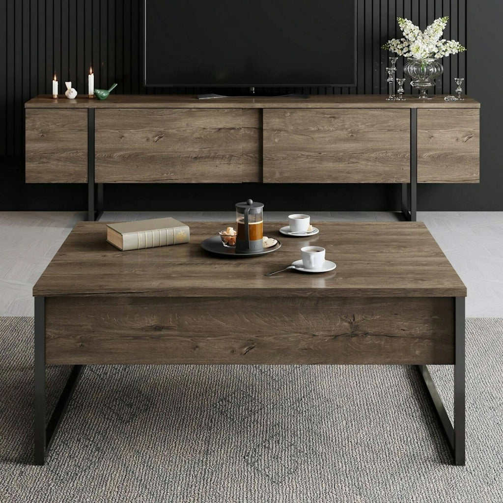 Mornasco, set Mobili da Soggiorno Modulabile, Marrone Noce