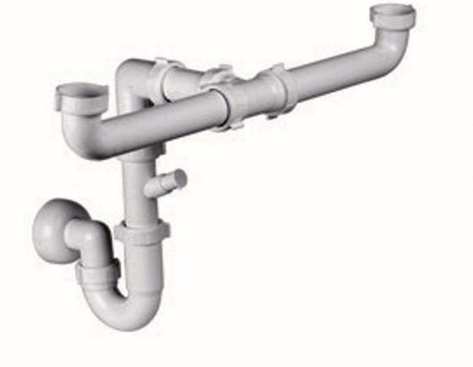 sifone lavello 2 vie con attacco lavatrice e lavastoviglie basso ingombro cod:ferx.21444