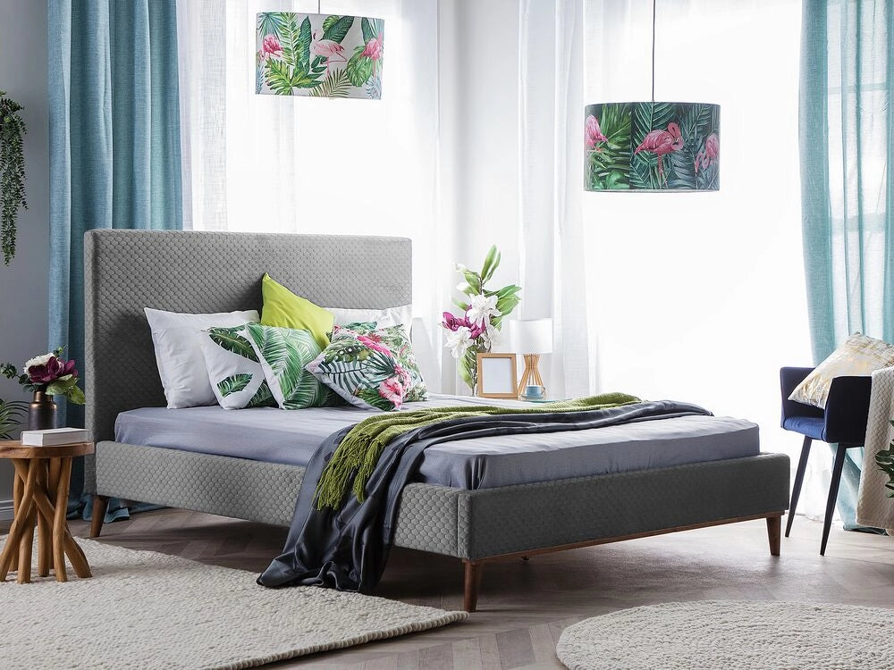 Letto matrimoniale Tessuto grigio 140 cm 6 Struttura imbottita a nido d'ape trapuntato