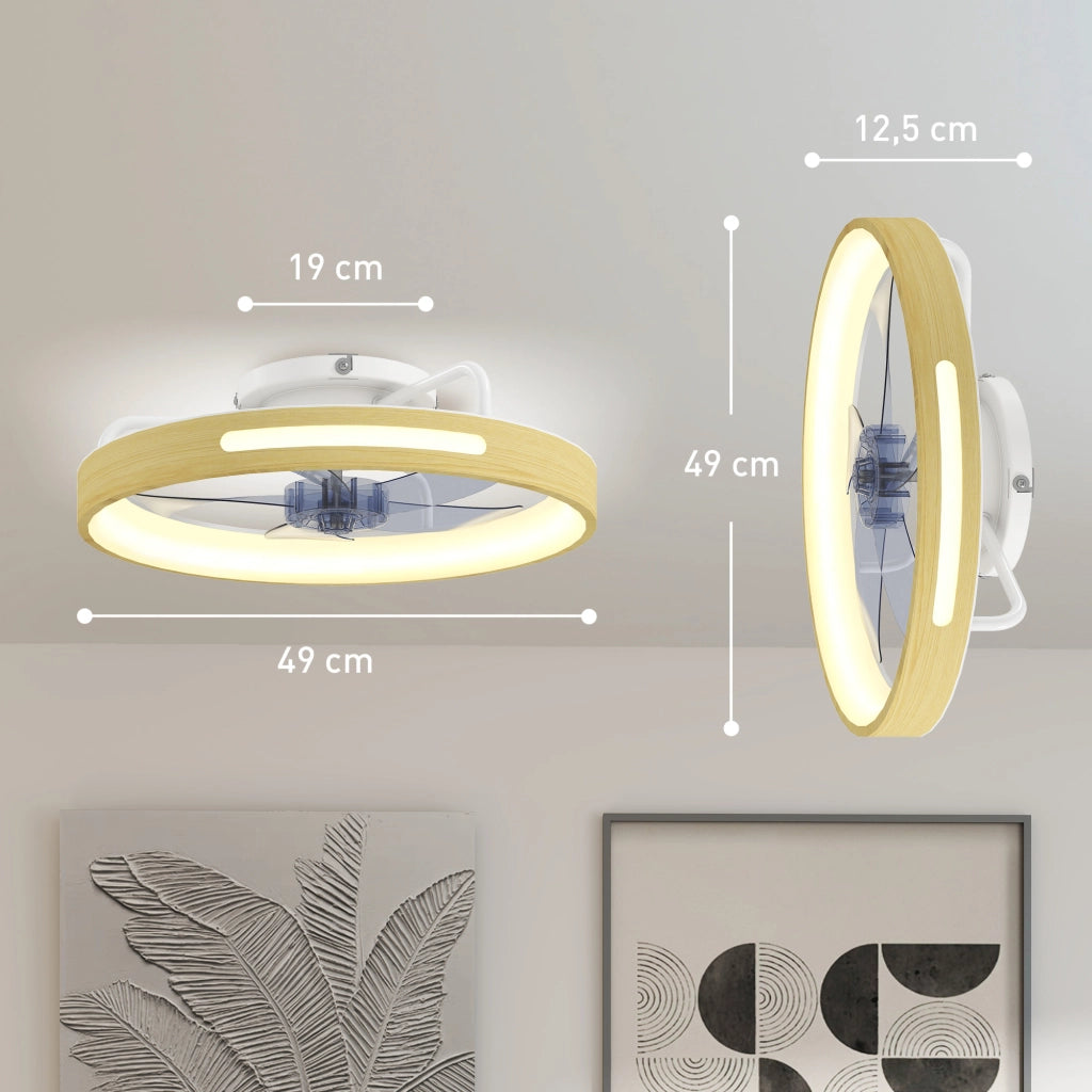 Ventilatore da soffitto con luce LED e telecomando ¨C Xylo ¨C 49cm, 3 temperature colore, finitura legno naturale