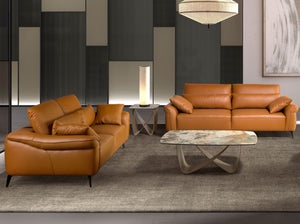 Tavolino ovale a botte in marmo porcellanato e acciaio metallizzato taupe