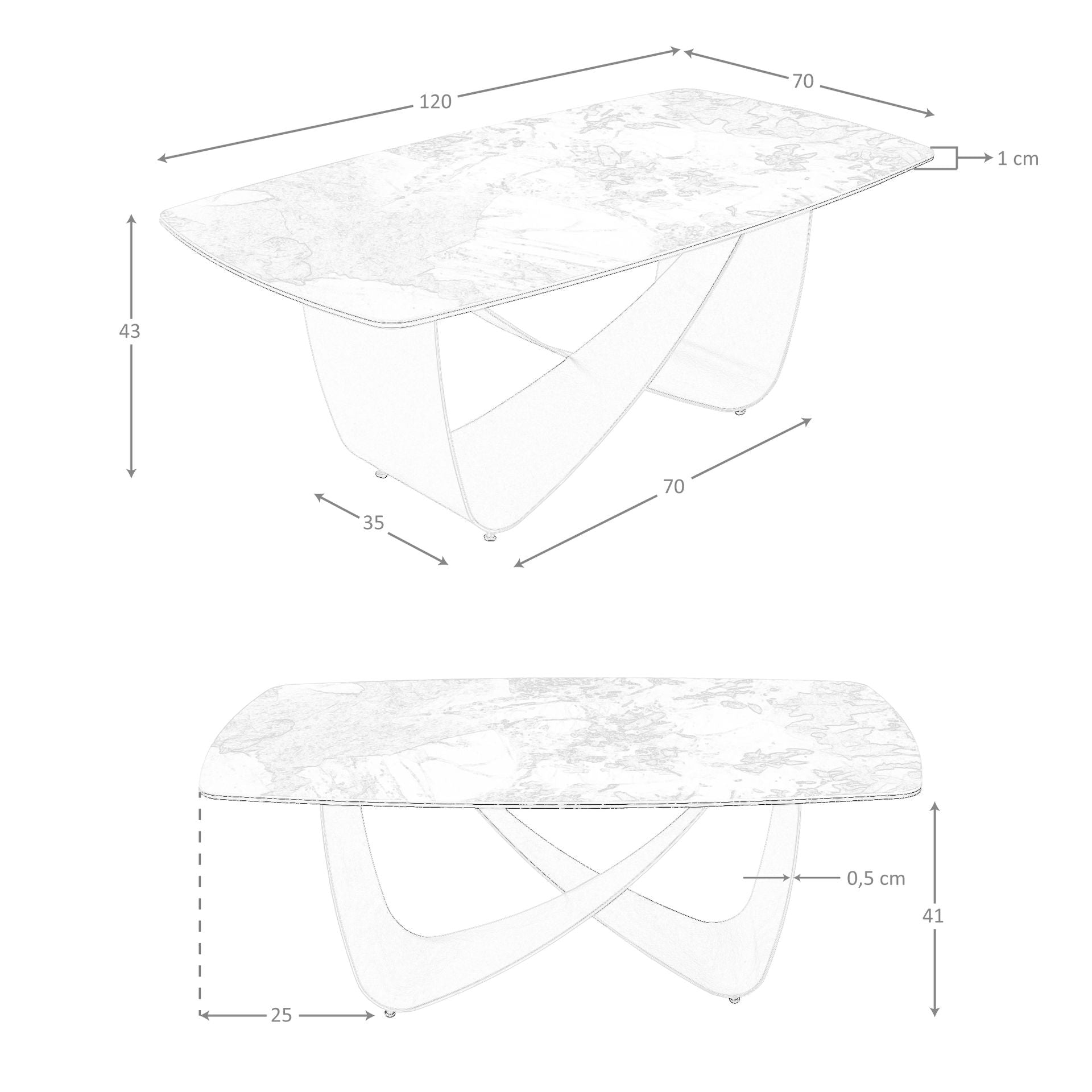 Tavolino ovale a botte in marmo porcellanato e acciaio metallizzato taupe