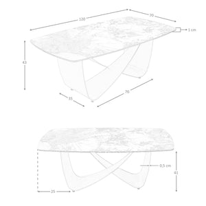 Tavolino ovale a botte in marmo porcellanato e acciaio metallizzato taupe