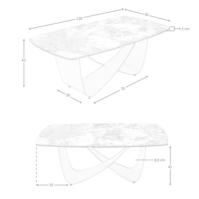 Tavolino ovale a botte in marmo porcellanato e acciaio metallizzato taupe