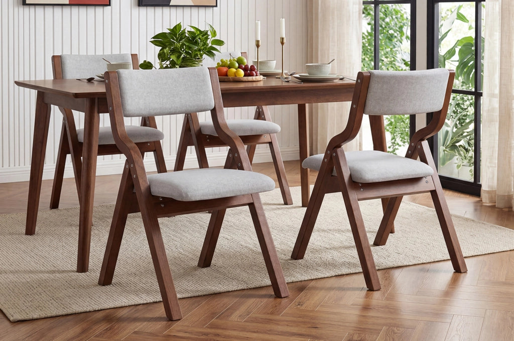 SEDIA Pieghevole in legno massello 91,5x49x15,5 cm Grigio Set da 4 pezzi