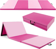 Tappetino per Ginnastica Pieghevole a 4 Pannelli con Maniglie, 300 x 117 x 5 CM, Tappetino in Ecopelle con Chiusure a Strappo per Ginnastica, Yoga, Stretching & Capriole（Rosa)