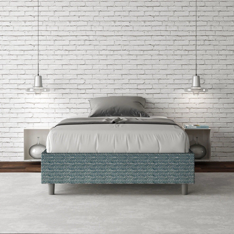 Letto Sommier imbottito 1 piazza e mezza 120x200 cm tessuto Aragona Azelia - Contenitore,Blu