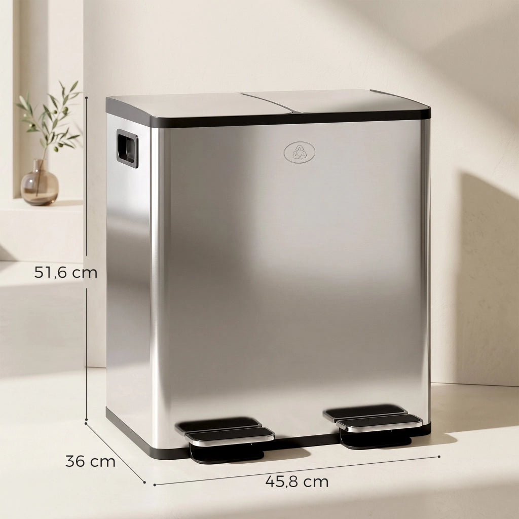 Doppio Cestino per la Raccolta Differenziata 2x20L ¨C zephmum ¨C Acciaio Inox e Plastica Argento