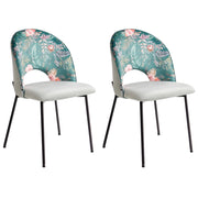 Set di 2 sedie da pranzo tappezzeria in velluto verde motivo floreale gambe nere glamour retrò