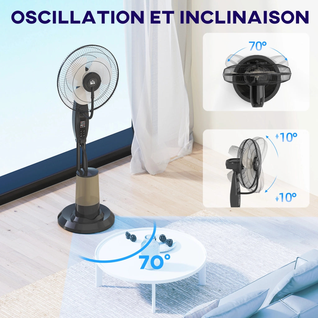 Ventilatore Nebulizzatore 75W 120cm ¨C zephmum ¨C Nero con Telecomando Timer Oscillazione 70¡ã Testa Inclinabile