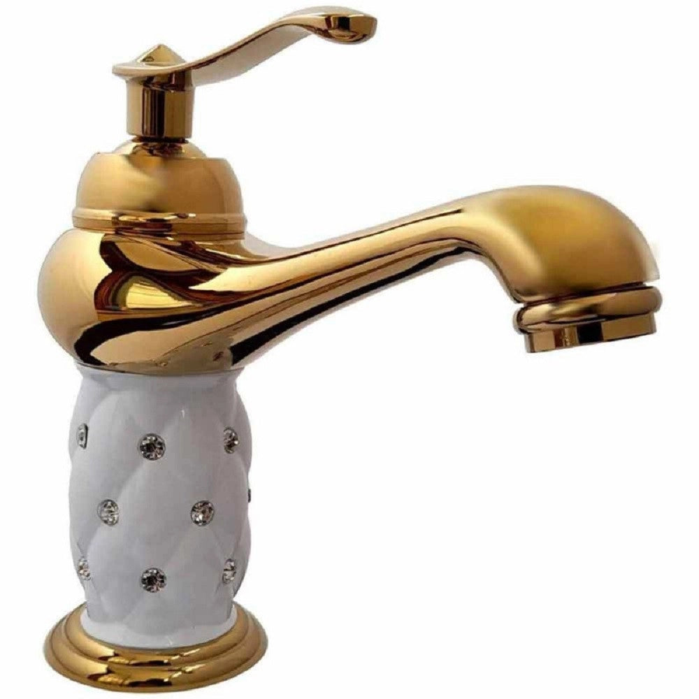Trade Shop - Rubinetto Per Lavabo Con Brillantini Miscelatore Bagno Monoforo Oro Basso 52149 -