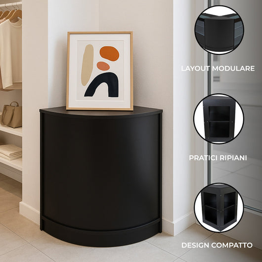 Bancone Angolare CM60 Nero – MDF con 2 Ripiani Interni
