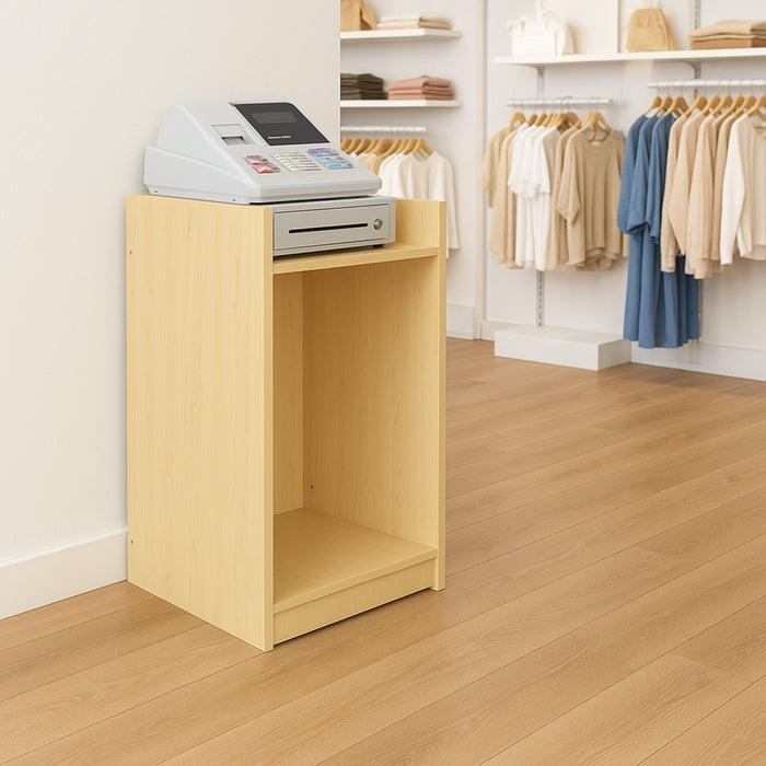 Bancone Cassa TB60 Acero – MDF con 2 Ripiani Interni