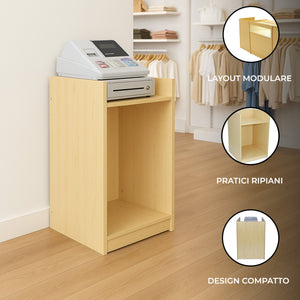 Bancone Cassa TB60 Acero – MDF con 2 Ripiani Interni