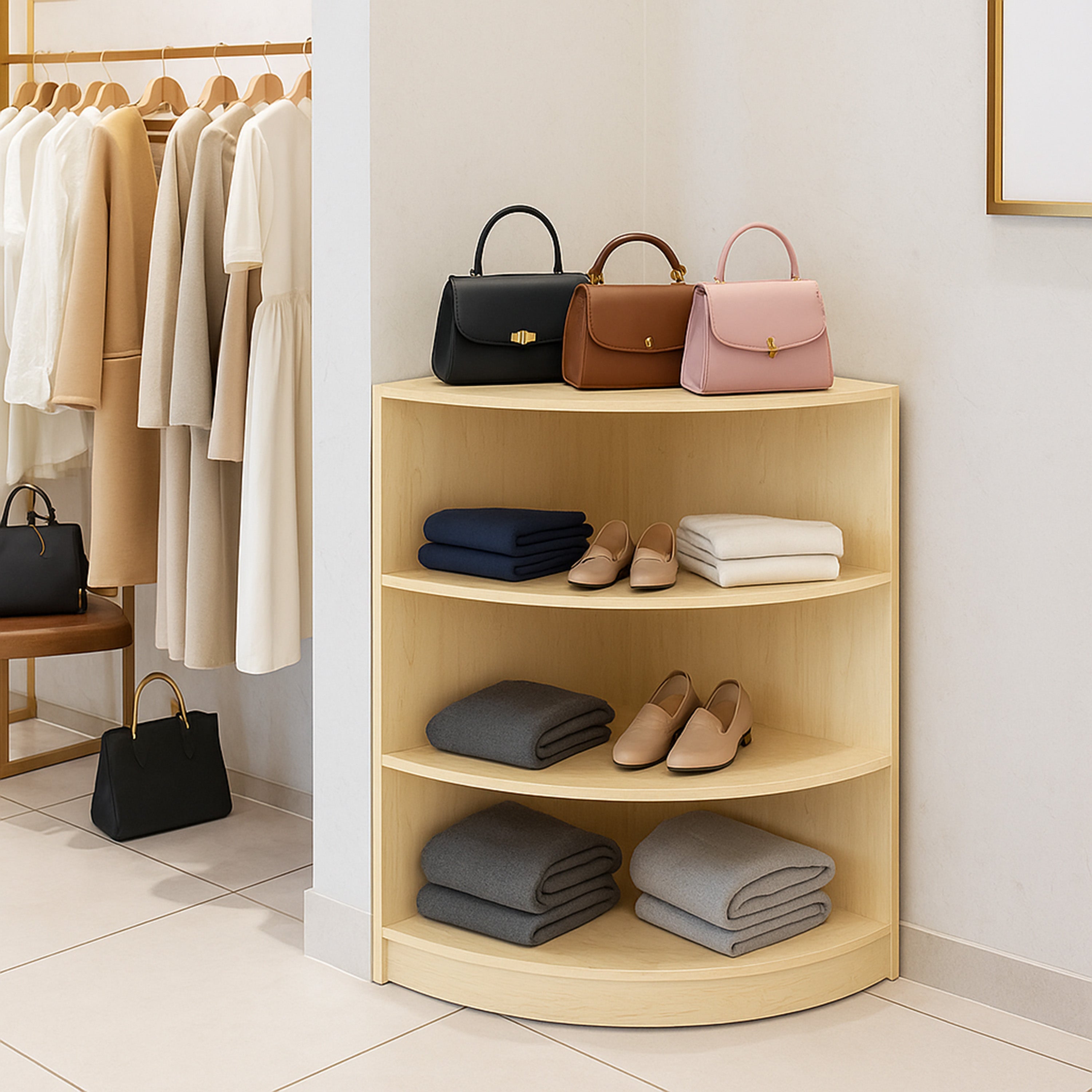 Bancone Angolare LM60 Acero – Vetrina Espositiva con Ripiani