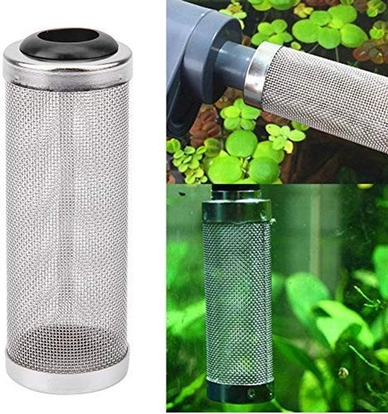 Protezione per filtro acquario in acciaio inossidabile - Copertura per filtro acquario - Protezione per gamberi/pesci - Piccola/Grande - Effetto bolle - Adatto per filtro a valvola - Pietra aereazione