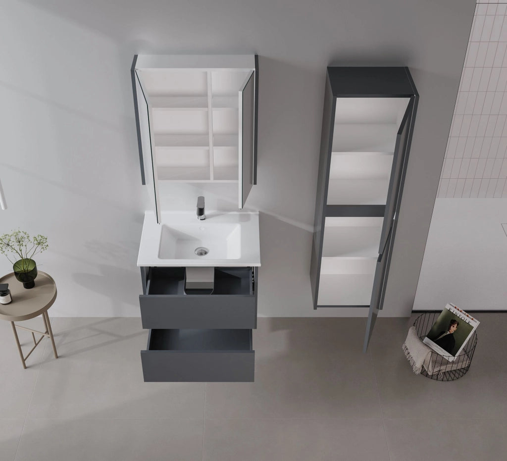 Mobile da bagno con specchio "Arno 60" - 60 x 16 x 66 cm - Grigio / Antracite