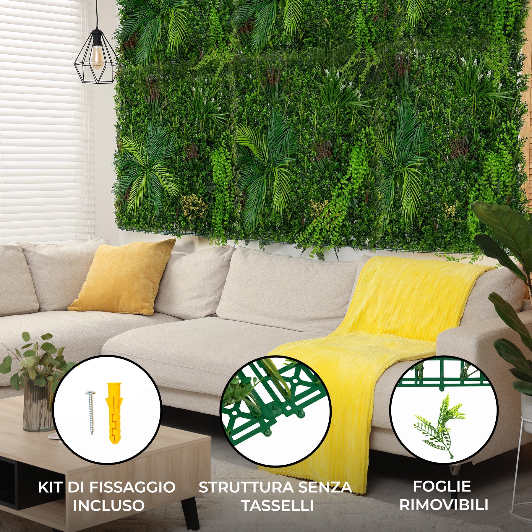 Piastrelle da Parete con Piante Artificiali 1m x 1m Pannello Erba Alina per Giardino e Arredo Casa