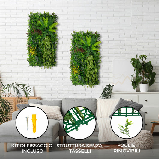 Piastrelle da Parete con Piante Artificiali 0,5m x 1m (2pz) Pannello Erba Alina per Giardino e Arredo Casa