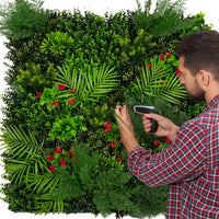 Piastrelle da Parete con Piante Artificiali 1m x 1m Pannello Erba Mira per Giardino e Arredo Casa