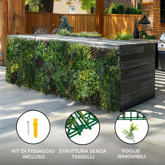 Piastrelle da Parete con Piante Artificiali 1m x 1m (3Pz) Pannello Erba Cassia per Giardino e Arredo Casa