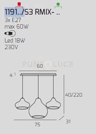 SOSP. CROMO 3 LUCI RETTANGOLARE VETRI (2 X PICCOLO + 1 X GRANDE) TUTTI AMBRA 1191CR-S3 RMIX-AM