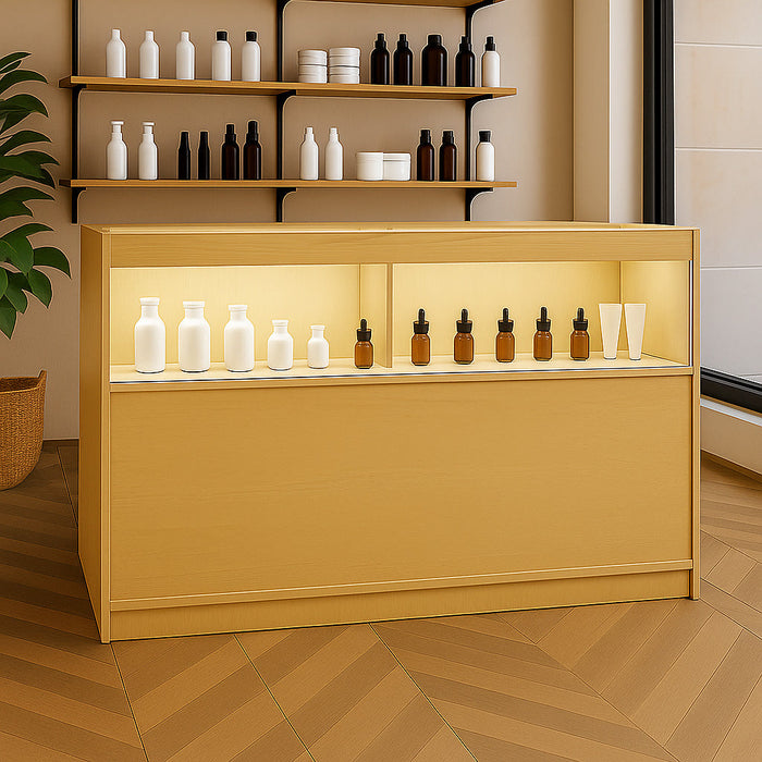 Bancone LED B1500 Acero con 1 Ripiano a Vista e 2 Ripiani Chiusi