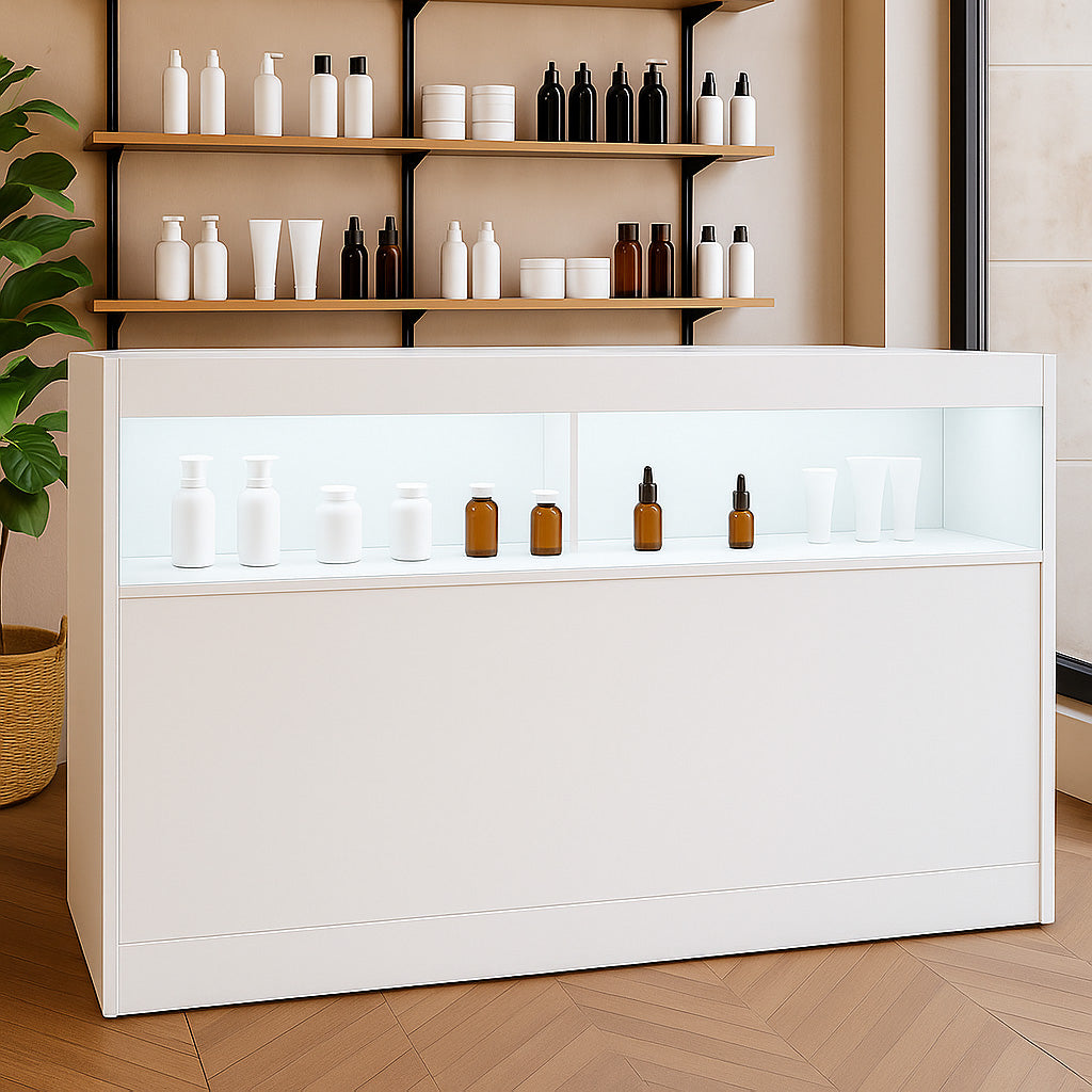 Bancone LED B1500 Bianco con 1 Ripiano a Vista e 2 Ripiani Chiusi