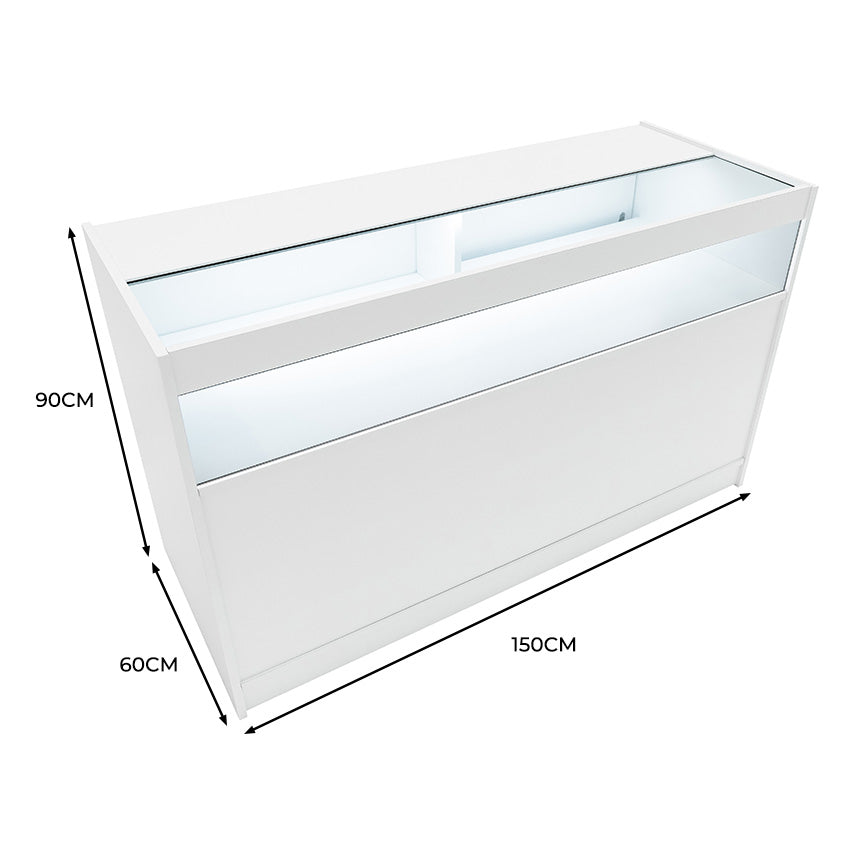 Bancone LED B1500 Bianco con 1 Ripiano a Vista e 2 Ripiani Chiusi