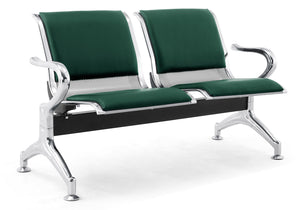 Panca per Sala Attesa 2 Posti da Ufficio con Cuscino in Acciaio e Similpelle Argento/Verde bosco